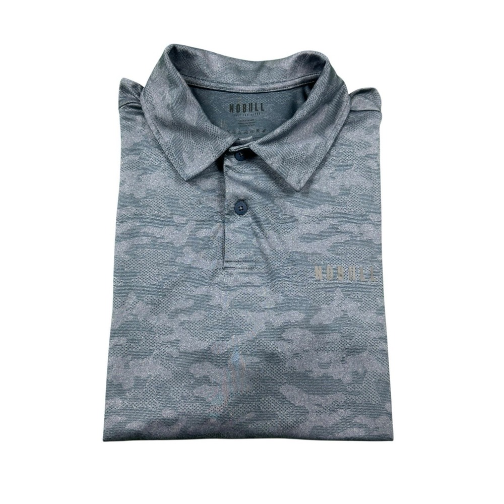 NOBULL Blue Camo Performance S/S Men's Polo Shirt Size L